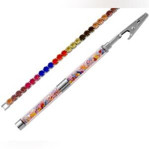 Set of Austrian crystal tennis bracelet and bracelet buddy. 7.5” Silvertone.